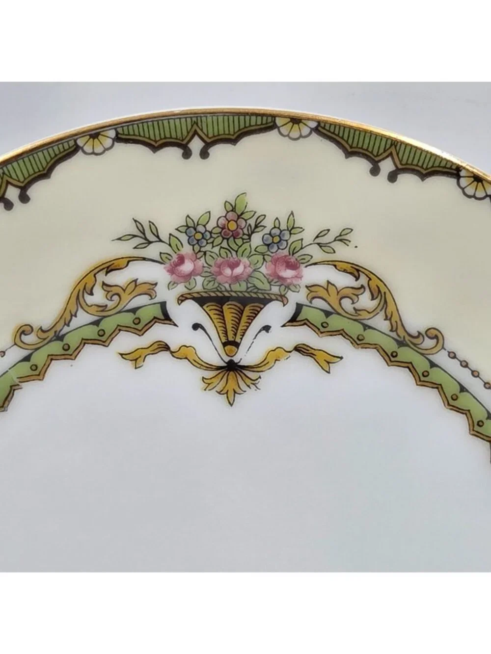 Noritake Penelope Set of 4 Bread and Butter Plates Green Pink Roses Gold Trim